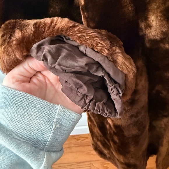 Vintage Real Fur Shearling Brown Trench Coat Size Medium Large - Picture 2 of 13